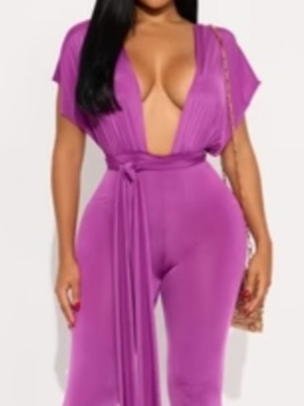 Selena style flar3d low bust cut jumpsuit in plum 💜🔮